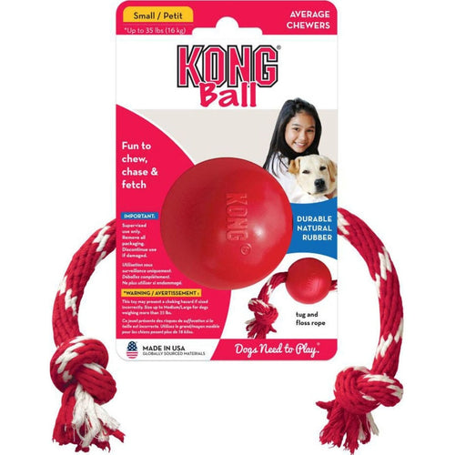 KONG BALL WITH ROPE (SM, RED)