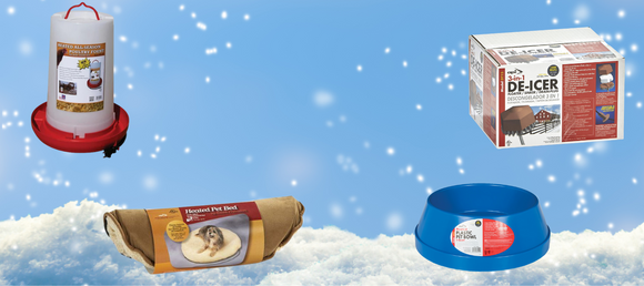 Snowy background with de-icer products